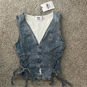 Princess Polly Bustier Tie Front Blue Cream Tank Top